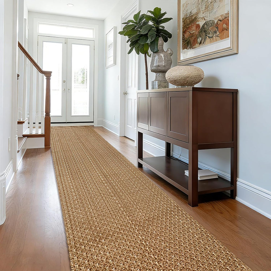 Hallway Washable Runner Rug,2x10 ft Boho Braided Kitchen Rugs,Neutral Entryway Rug,Faux Jute Rug,Non