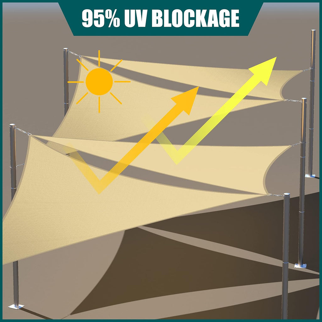 16' x 16' x 16' Beige Triangle Waterproof Sun Shade Sail Canopy Awning, UPF50+ 95% UV Blockage & Water Resistant