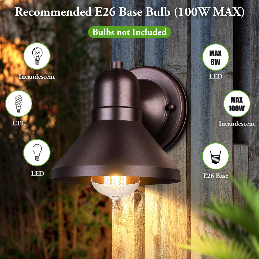 Outdoor Barn Wall Light Fixtures, 2-Pack Brown Exterior Wall Lantern, Waterproof Anti-Rust Lighting with E26 Socket