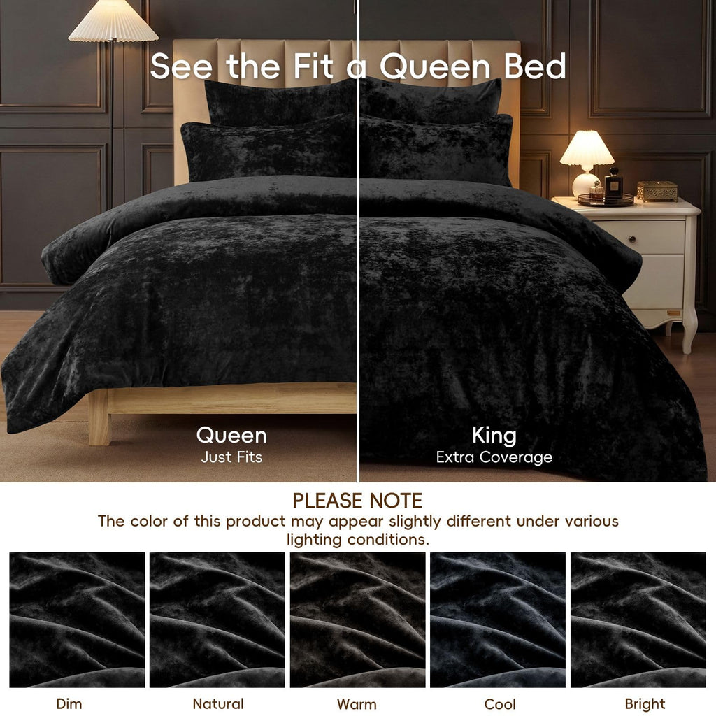 Crushed Velvet Comforter King Black, 5-Pc Winter Set