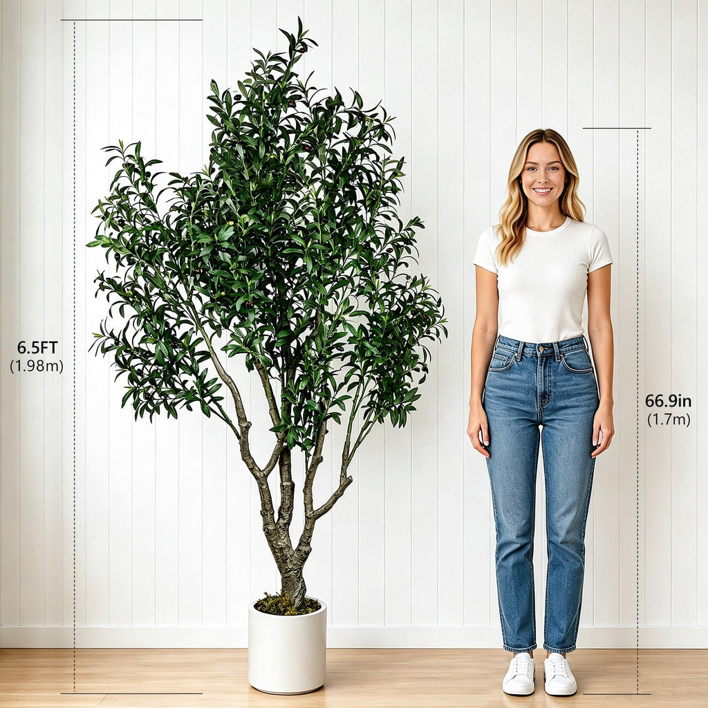 6.5ft Faux Olive Tree with White Planter, Artificial Olive Tree