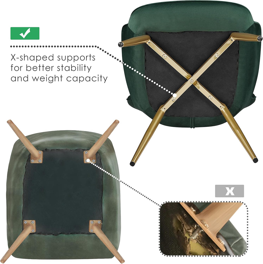 Velvet Accent Chair, Modern Armchair Vanity Chair with Wing Side and Metal Legs, Cozy and Soft Padded and High Back