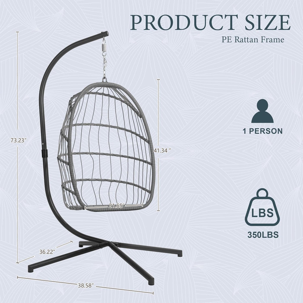 Indoor Outdoor Egg Hanging Chair with Stand, Charcoal Grey | Egg Chairs with UV Resistant Cushion for Indoor Bedroom