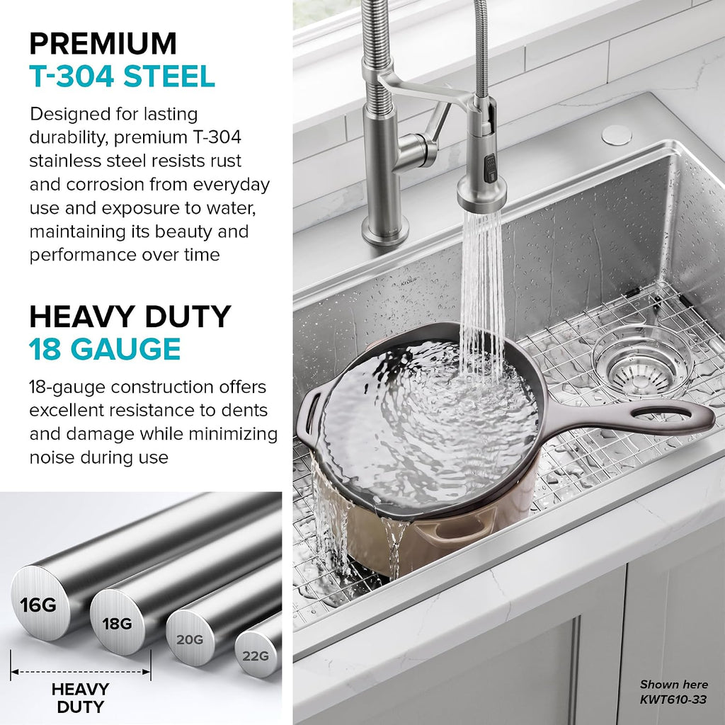 Fairlane 32 in Undermount Workstation Single Bowl 18-Gauge Stainless Steel Kitchen Sink with Accessories, KWU610-32