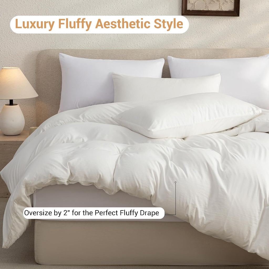 White Duvet Cover Set - 3 Piece Soft Prewashed Microfiber Bedding, Breathable Comforter Cover with Zipper & 8