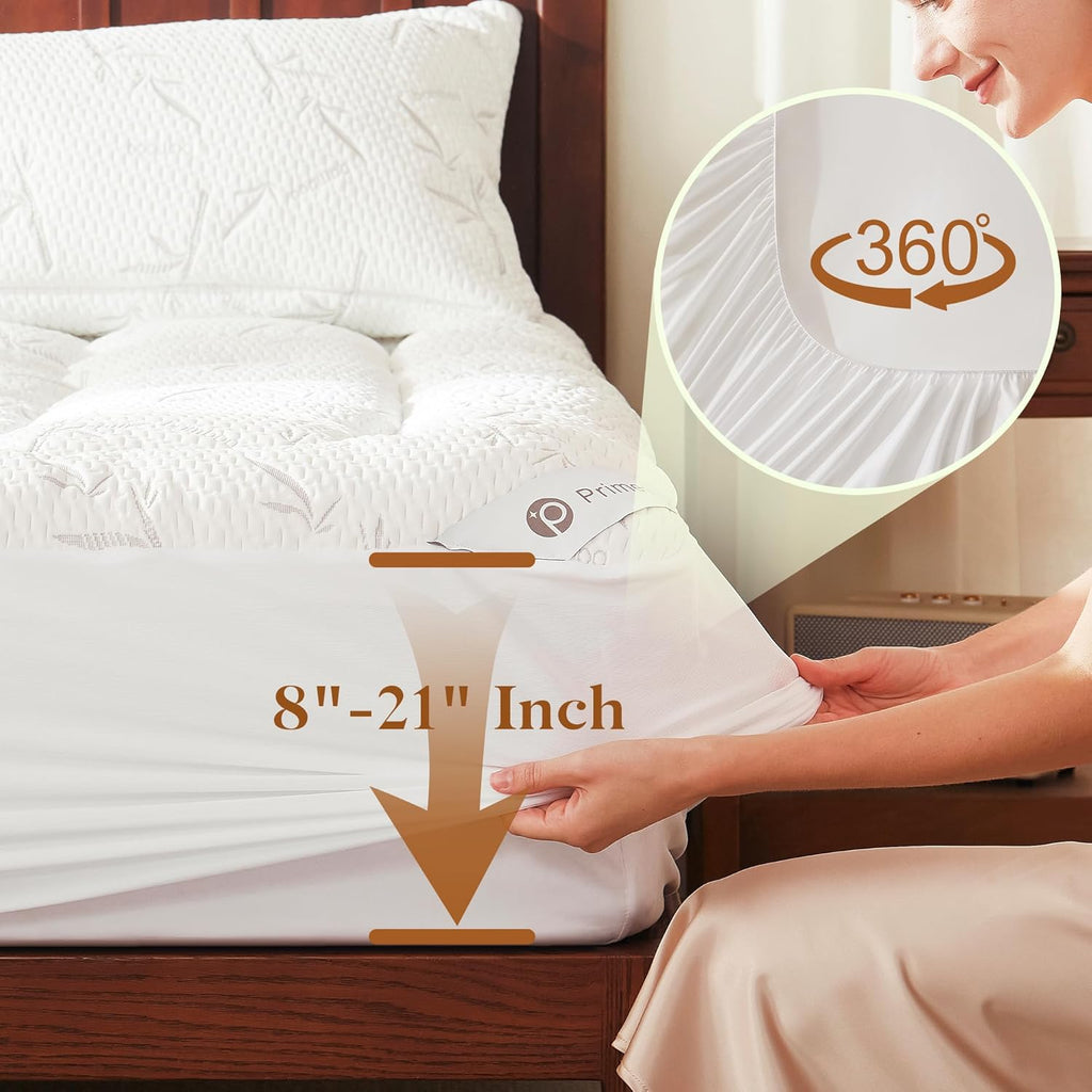 King Size Mattress Topper, Thick Pillow Top Mattress Pad,Up to 21 Inch Deep Pocket,Soft Breathable Mattress Pad for