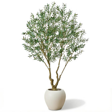 8.5ft Artificial Olive Tree with Large Decorative White Planter