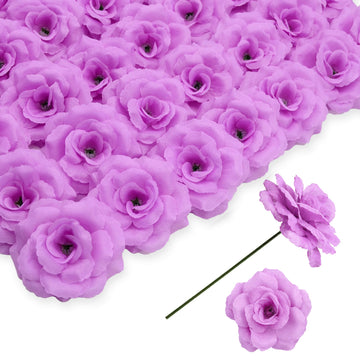 Rose Artificial Flower, 50Pcs Light Purple Rose Head Flower Bulk with Stem