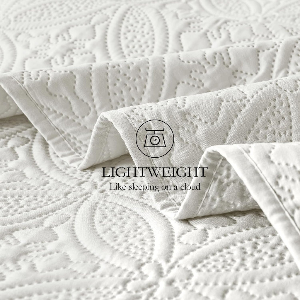 King/Cal King Quilt Set Cream, Microfiber Lightweight Bedspreads, Ultrasonic Embossed Solid Coverlet, Thin Bedding