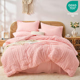 Pink Queen Comforter Set 7 Pieces, Luxury Seersucker Queen Bed Set for All Seasons