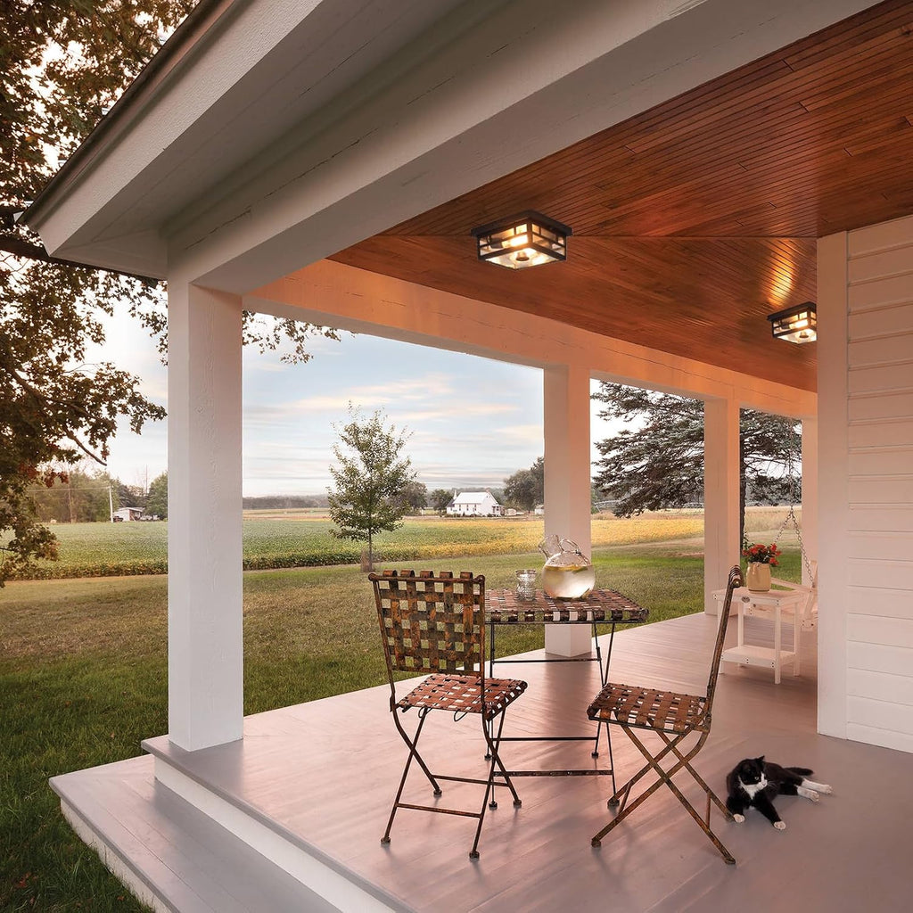 Outdoor Flush Mount Motion Sensor Ceiling Light - Timeless Industrial Design with Seeded Clear Glass for Your Porch