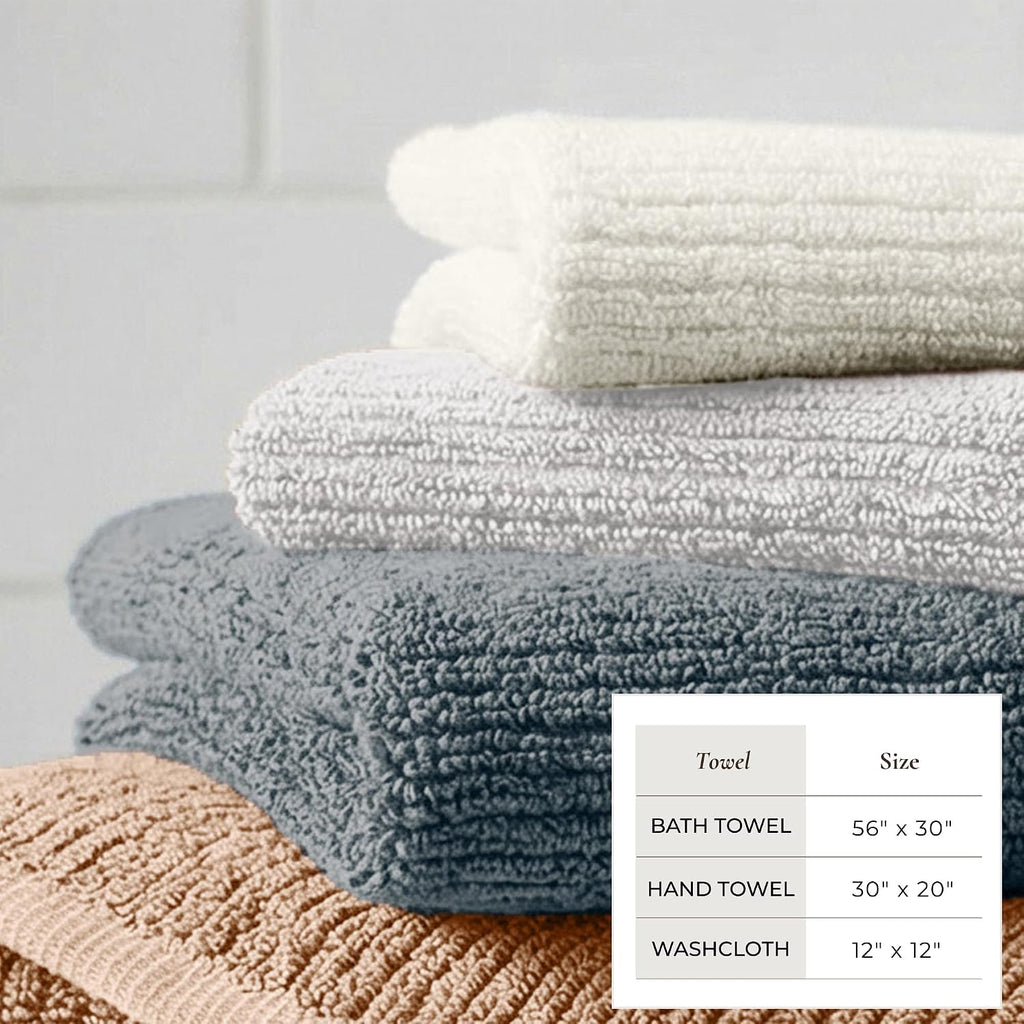 Turkish Cotton 6 Piece Towel Set - Absorbent, Quick-Drying, Ribbed Bath Towels - Zero-Twist Fibers (Adobe)