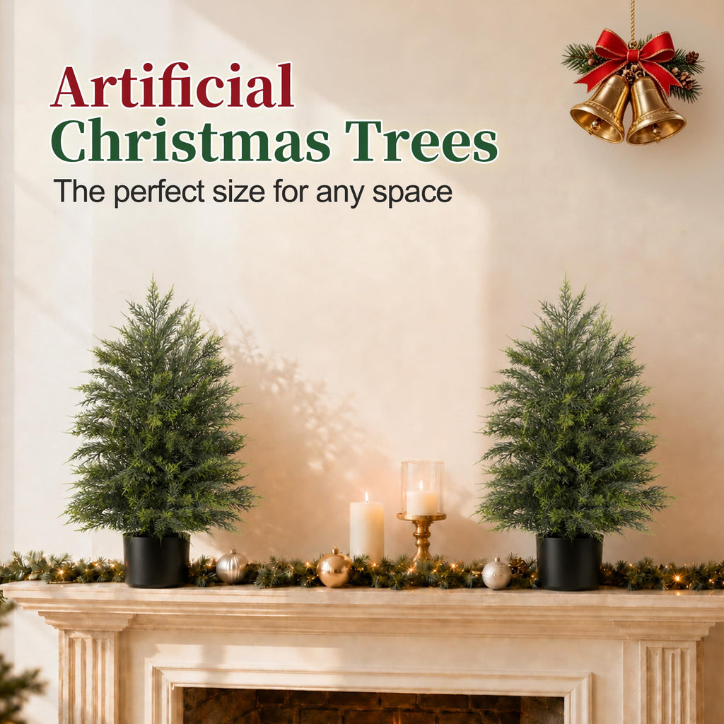 2 Pack 2FT Artificial Topiary Cedar Trees for Outdoor Front Porch