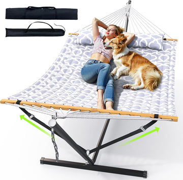 Double Hammock with Stand, Heavy Duty Outdoor Hammock for Two, 500 LBS Capacity, Stable Steel Frame with Balance