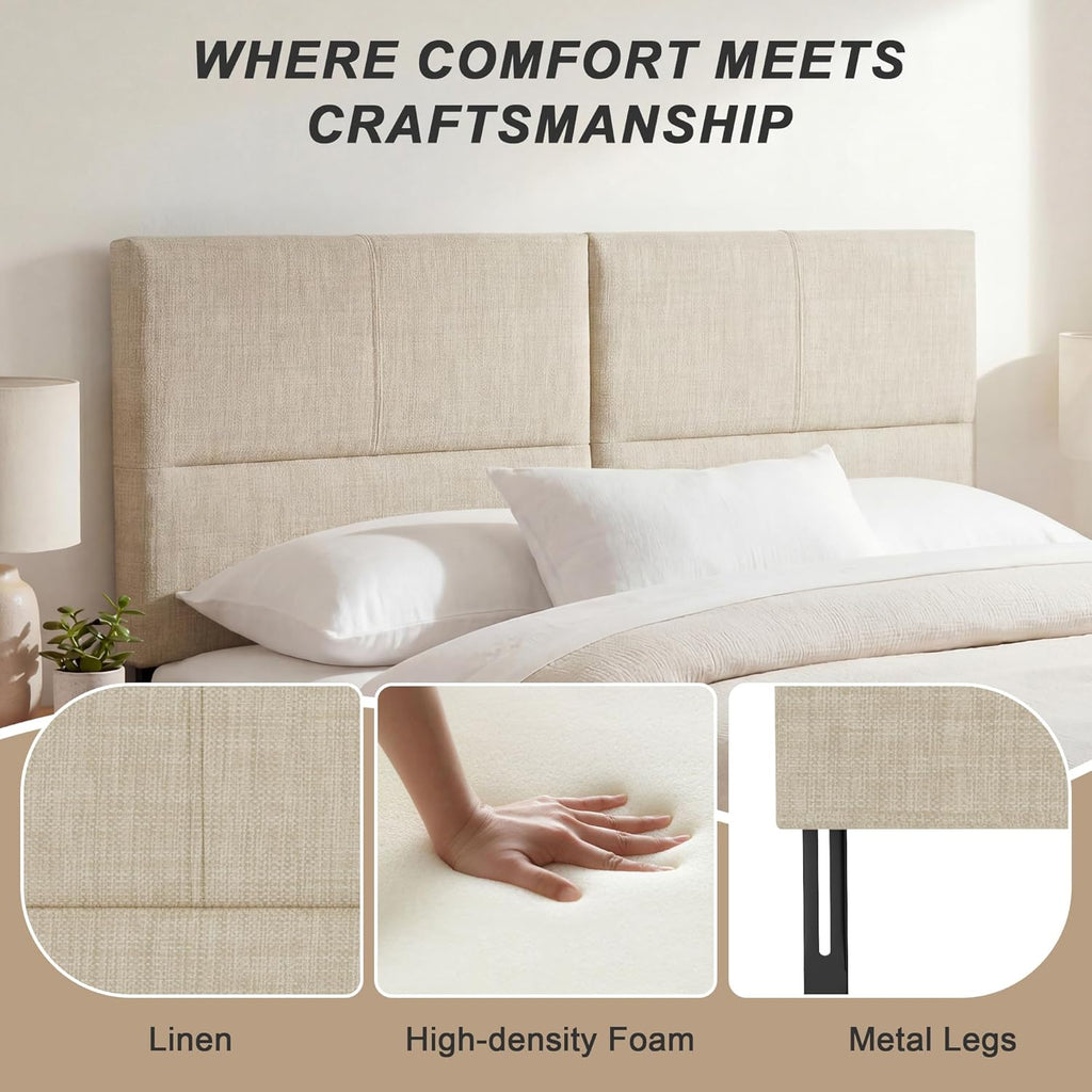 Upholstered Headboards Queen/Full Linen Panels with Durable Metal Legs Adjustable Height Bed headboard Oatmeal