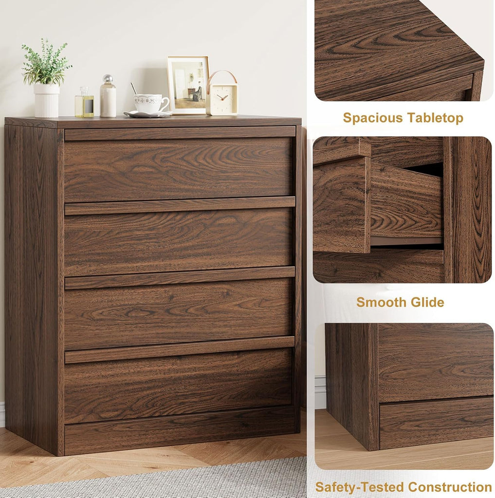 4 Drawers Nightstand , Wooden Small Bedside Table Cabinet with Large Storage & Anti-Tip Device, Modern End Side Table