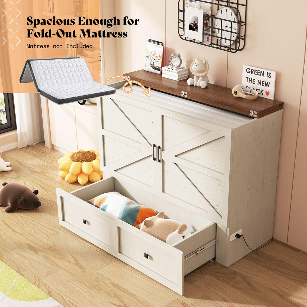 Full Murphy Bed with Storage & Charging Station