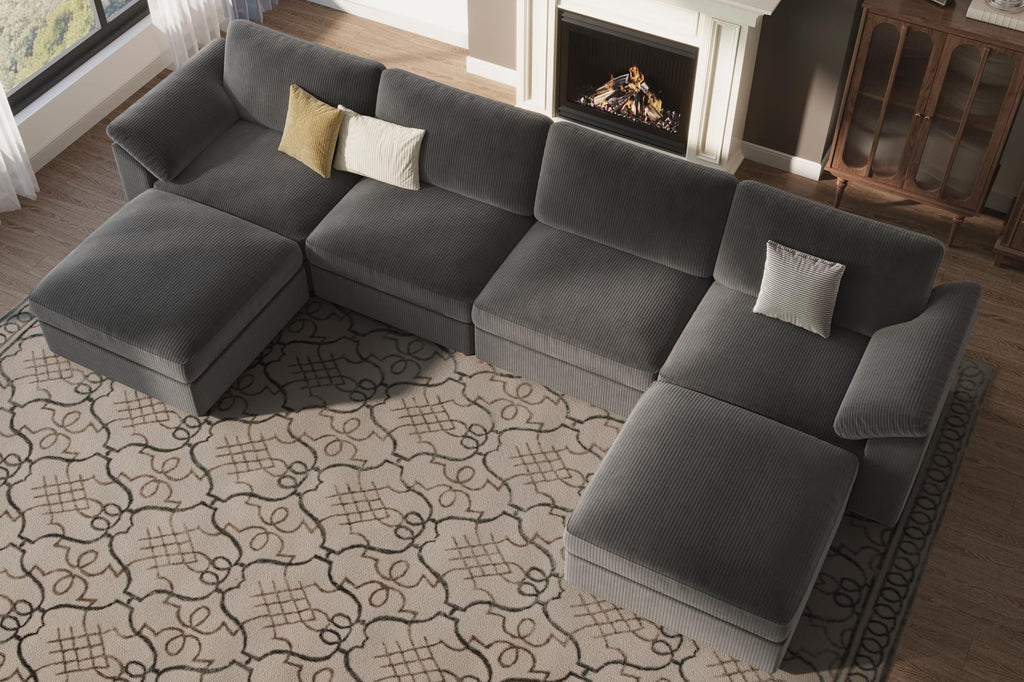 U Shape Sectional Couch with Ottoman, Oversized Sectional Sofa