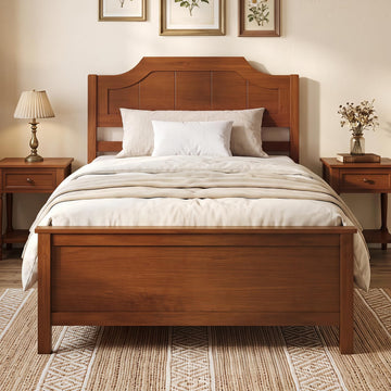 Twin Size Wooden Bed Frame with Headboard, Wood Slat Support