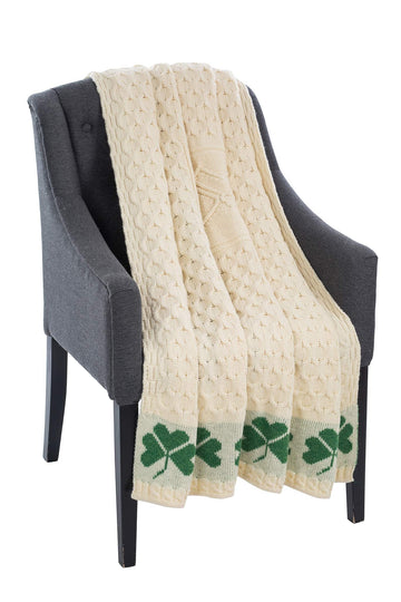100% Shamrock Aran Throw Irish Blanket Cable Honeycomb Knit 58" x 40" (147 x 102 cm)