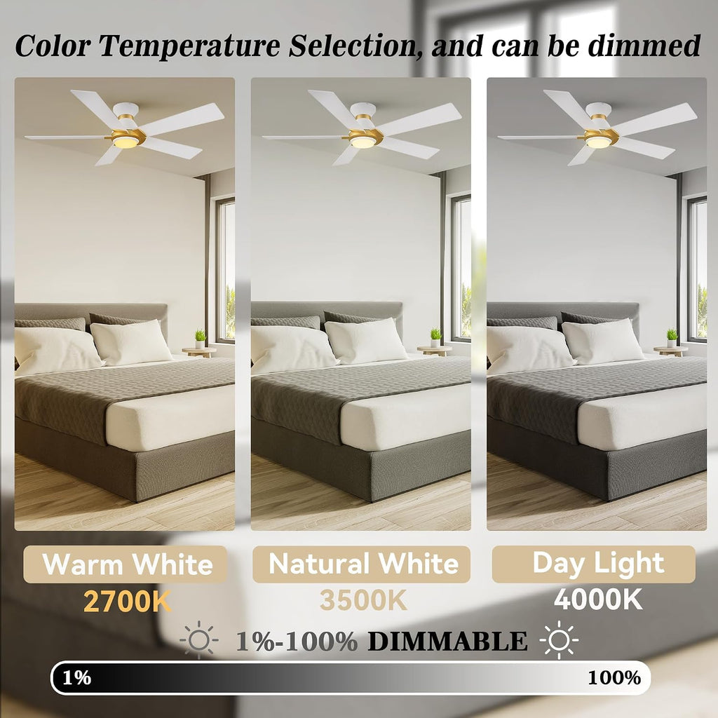 52 Inch Smart Ceiling Fan with Light and Remote, Flush Mount Modern Ceiling Fan with lights