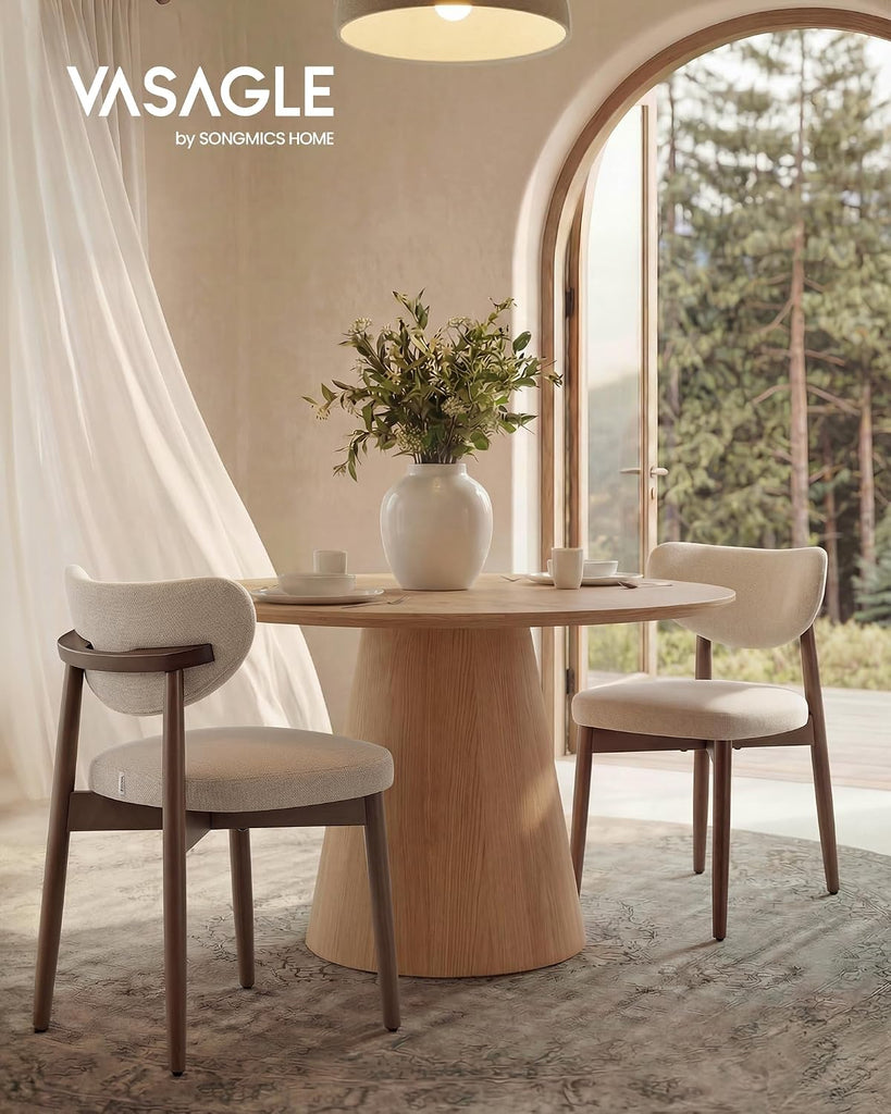 Wooden Dining Chairs Set of 4, Upholstered Kitchen Chairs with Solid Wood Legs, Ergonomic Curved Backrest, Built-in