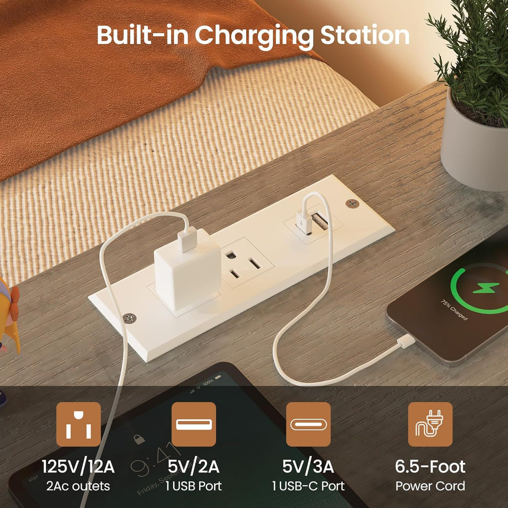 Bunk Bed Twin Over Twin with Charging Station and LED Lights