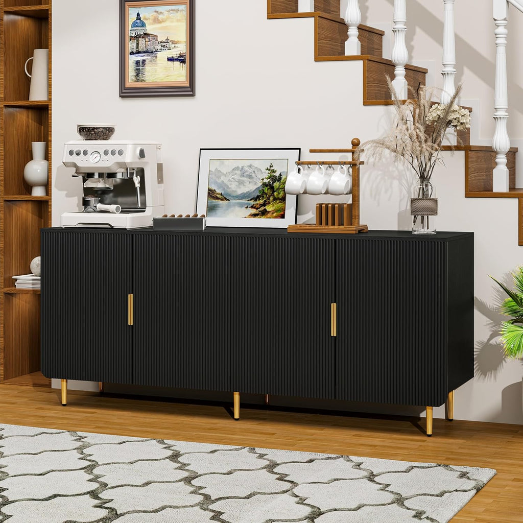 65" Fluted Sideboard Buffet Cabinet with Storage, Console Cabinet with 4 Doors & Adjustable Shelves