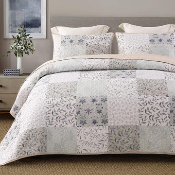 Reversible Boho Quilts, Gray Soft Bedspreads Lightweight Coverlet All Season Patchwork Quilt Bedding Set