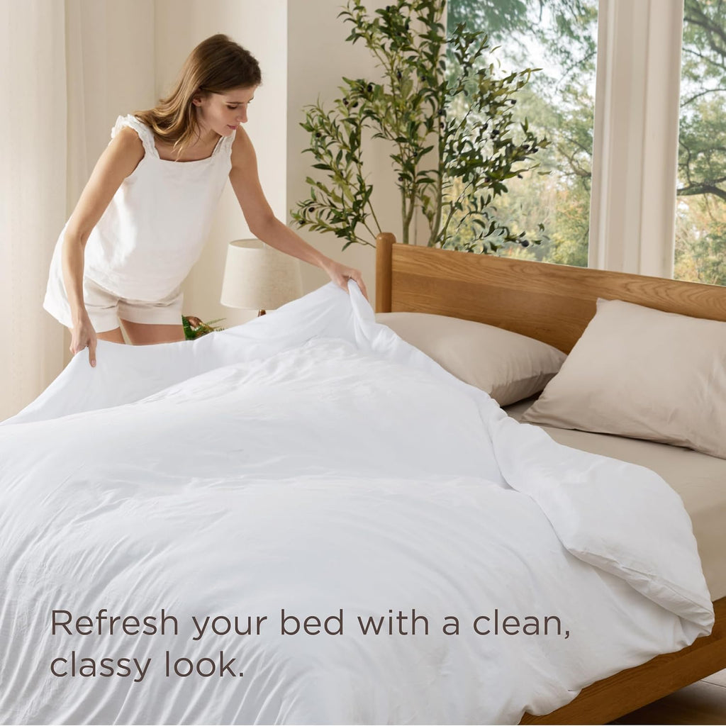 Prewashed Duvet Cover Only, Cotton-Like Feel, White, King