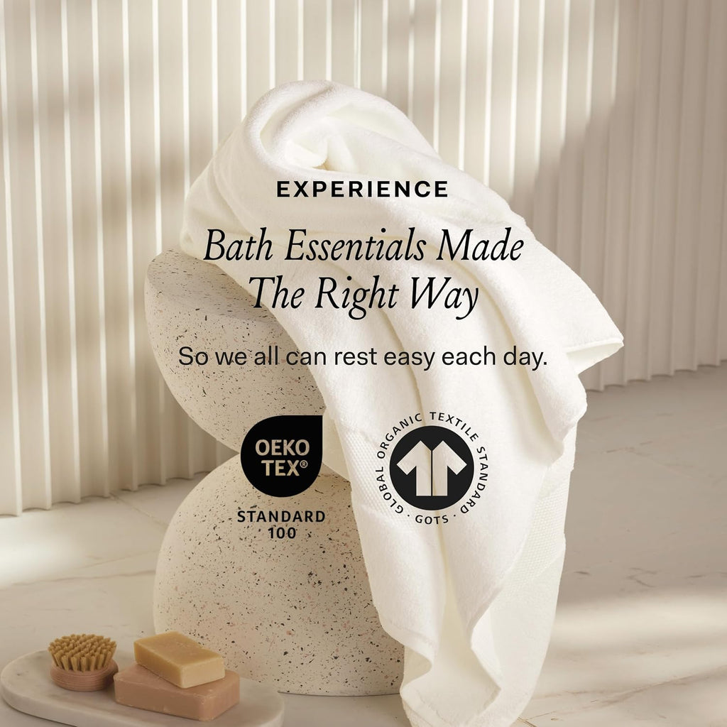 Plush Bath Towel Set, 6 Pieces, Mineral | 2 Bath Towels, 2 Hand Towels & 2 Washcloths - 100% Organic Cotton - Ultra