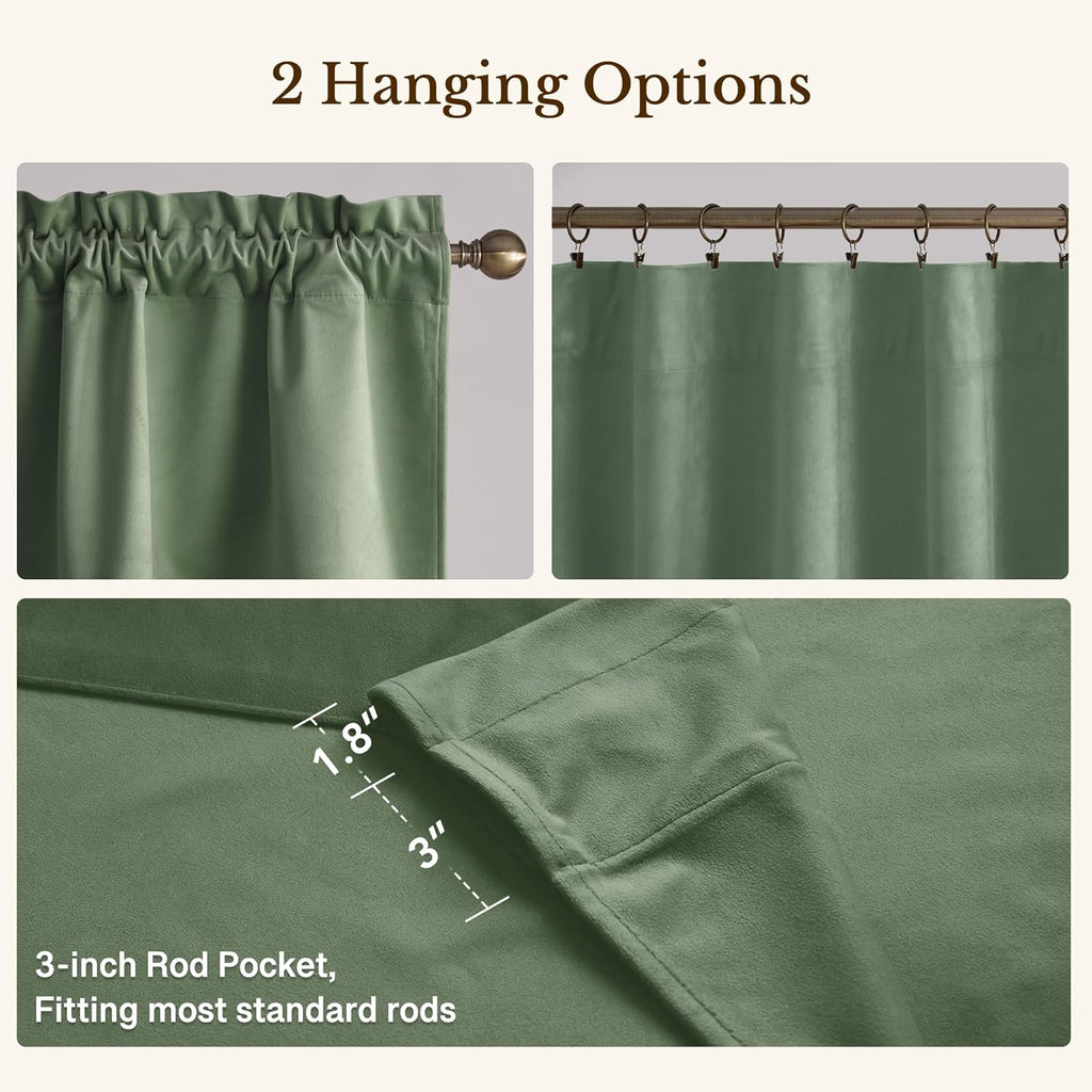 Sage Green Valance for Windows, Soft Wavy Sage Kitchen Curtains, Aesthetic Window Treatment , 52x18 Inch, 1 Panel