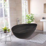 63" Free Standing Tub, Matte Black Stone Resin Freestanding Bathtub Solid Surface Soaking Tub with Drain, Drain Hose