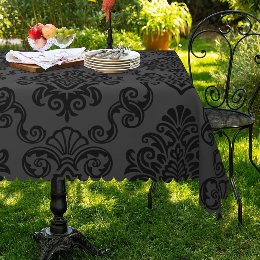 Vintage Black Rectangle Tablecloth Black Damask Floral Waterproof Table Cloth Vintage Baroque Classi