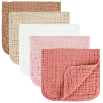 Baby Burp Cloths 100% Cotton Newborn Muslin Burp Cloths 10x20 inches Baby Essentials Pink & Coffee 5-Pack