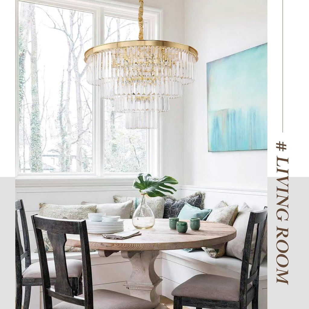 Inspired Odeon Style Gold Plated Crystal 4-Tier Modern Chandelier Dia 23.6"
