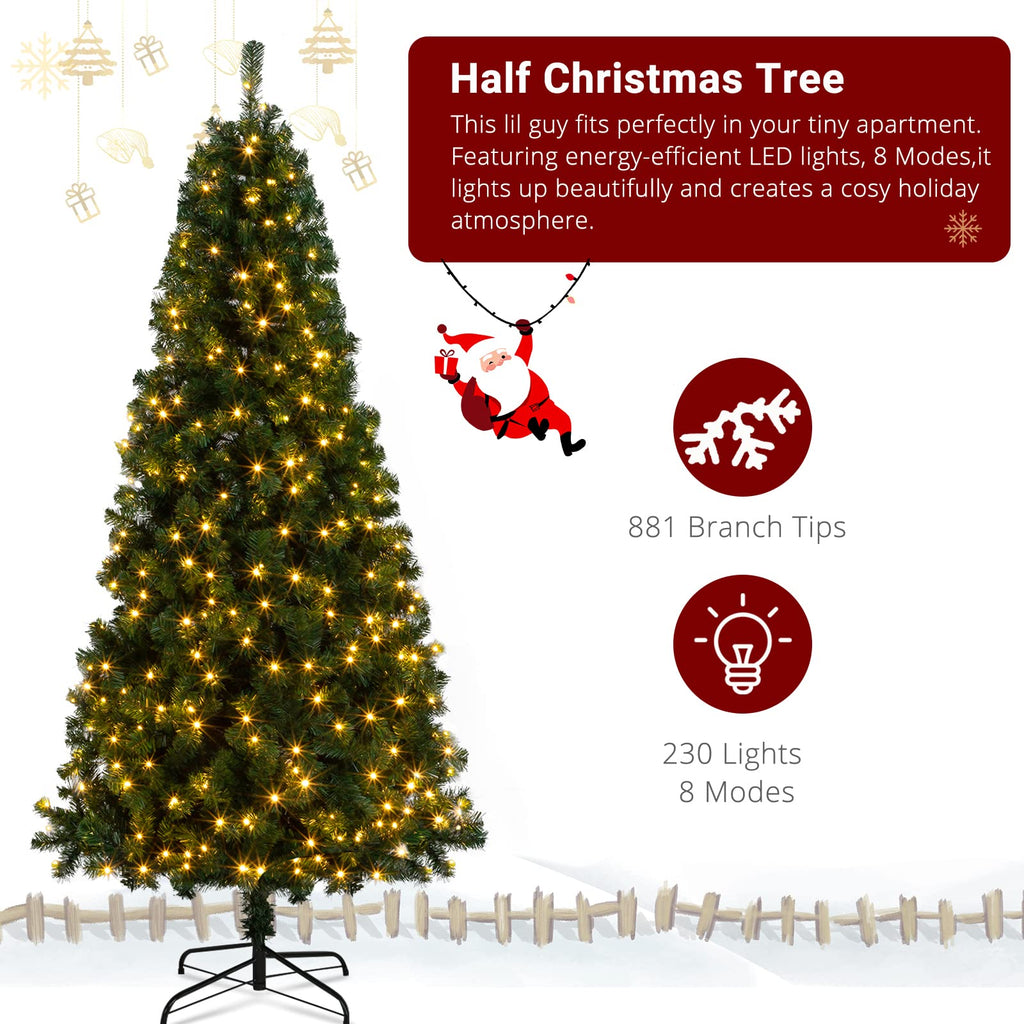 7ft Prelit Half Christmas Tree, 230 Warm Lights, 881 Tips