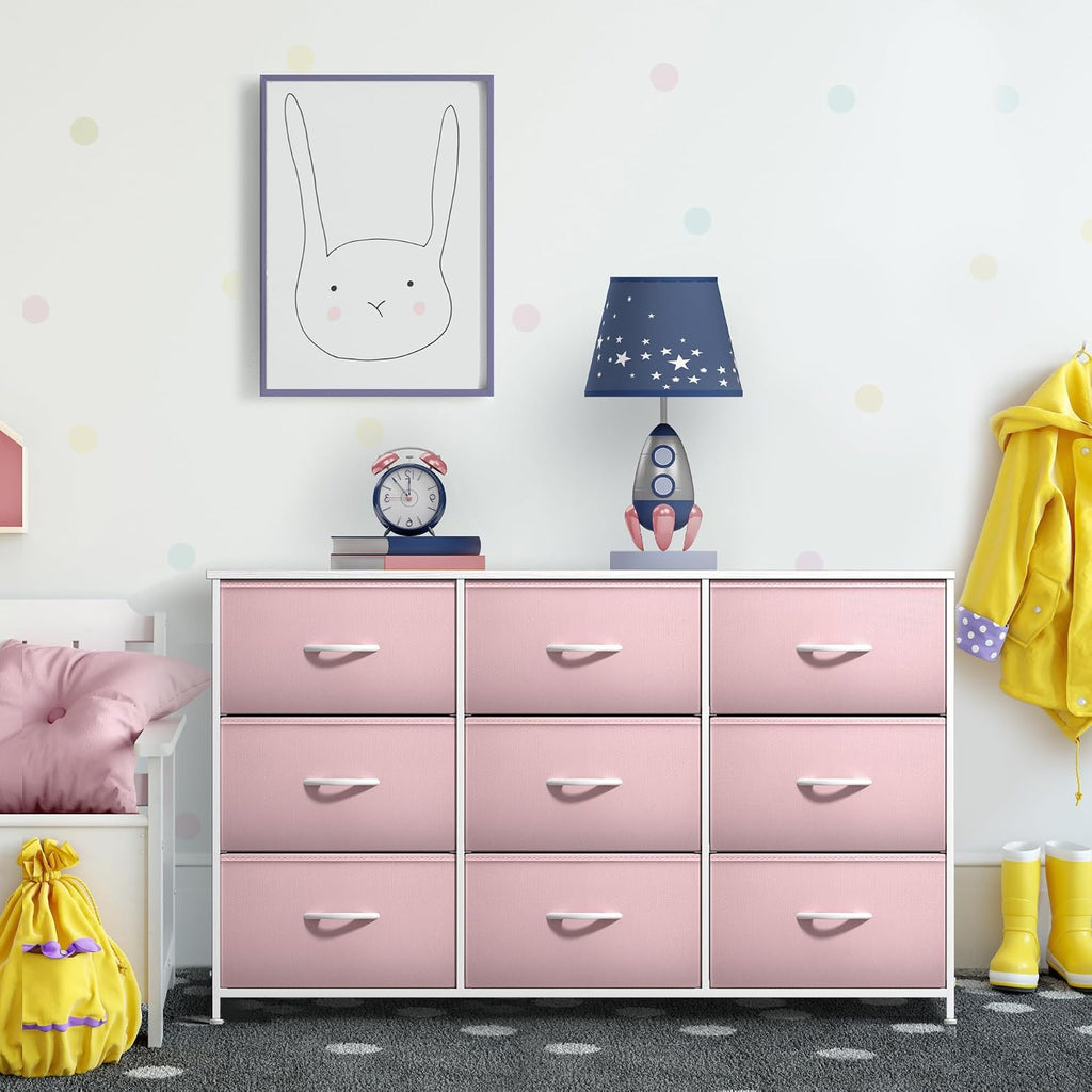 Kids Dresser with 9 Drawers - Storage Unit Organizer Chest for Clothes - Bedroom, Kids Room, Nursery, & Closet