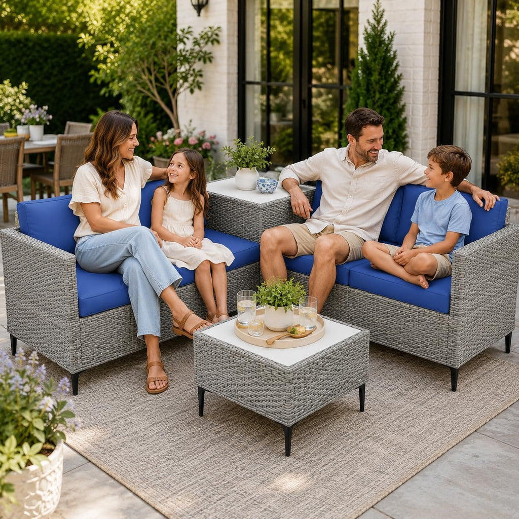 All-Weather PE Rattan Patio Furniture Set, 4 Piece Outdoor Sectional Sofa Couch with Storage Coffee Table, l-Shaped