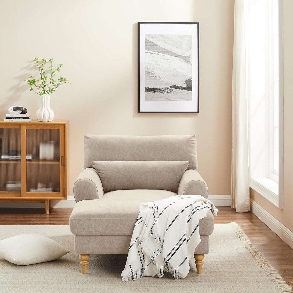 Modern Chaise Lounge Chair with Adjustable Backrest, Upholstered Indoor Leisure Sofa Recliner, Oversized Accent Chair