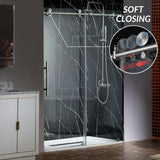 57.5-60" Wx76 H Soft Close Frameless Shower Door, 3/8"(10mm) Explosion-Proof Tempered Glass, Brushed Nickel Finish
