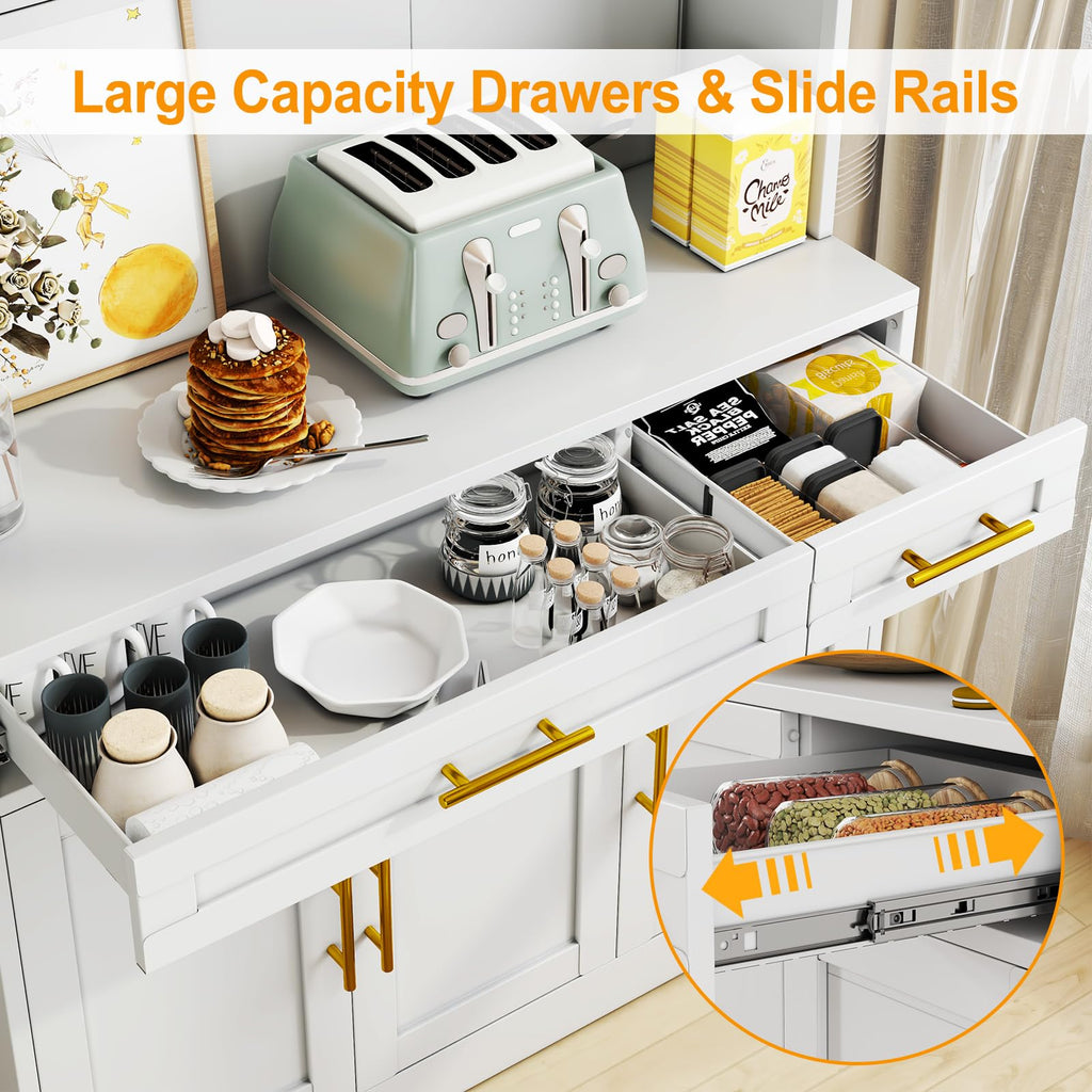 71" Metal Kitchen Pantry Cabinet, Buffet Sideboard with Drawers