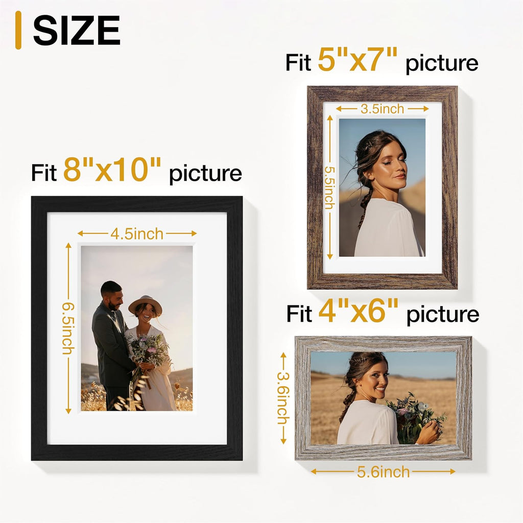 15 Pack Gallery Wall Frame Set, Black, Brown, Dark Grey | Picture Frames Collage Wall Decor: 3pcs 8x10, 6pcs 5x7