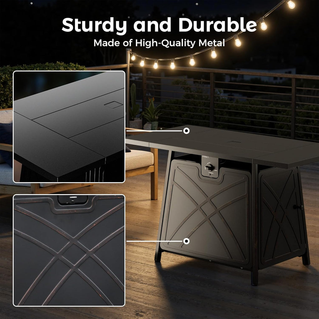 Large Propane Fire Pit Table - Outdoor Patio Firepits for Outside - Black