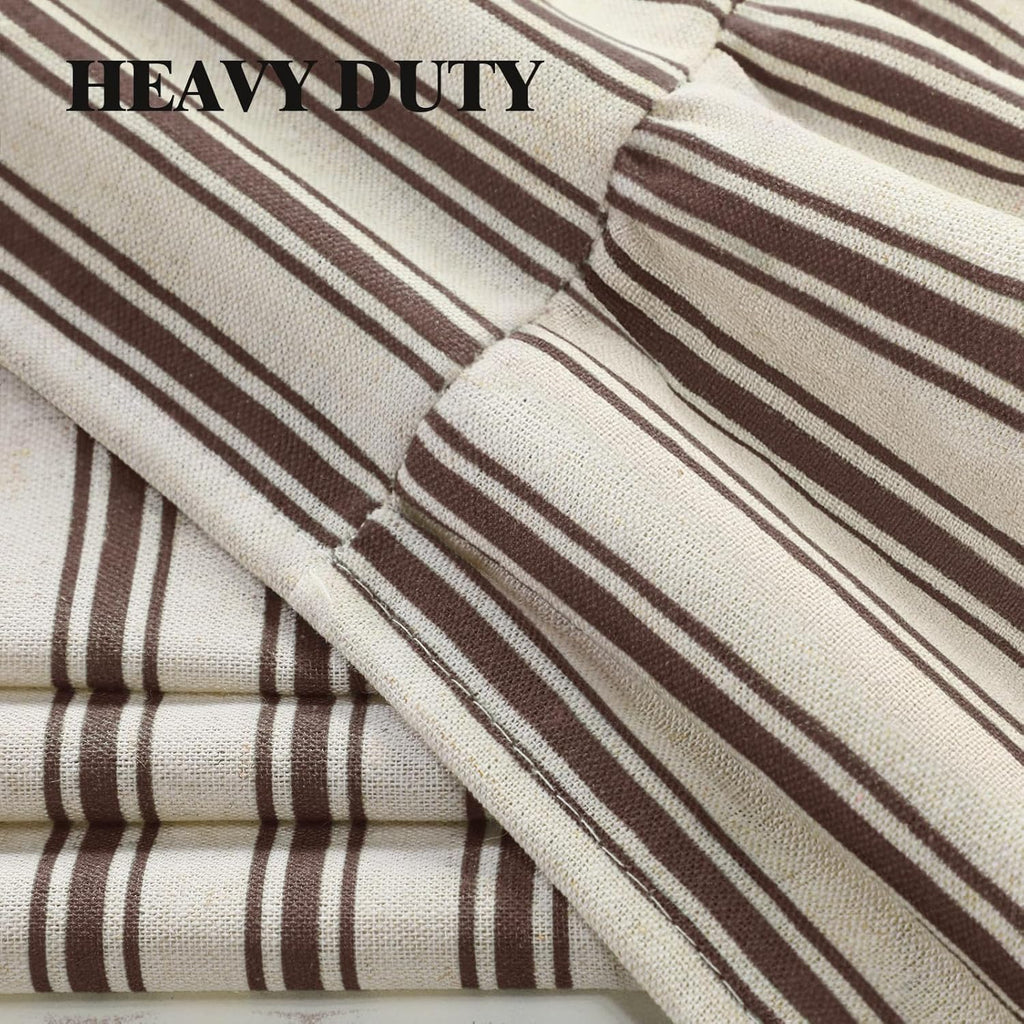 Farmhouse Shower Curtain Ruffle Linen Cream-Brown Stripe 72"W x 72"L | Farmhouse Boho, Striped, Bottom Ruffle, Linen
