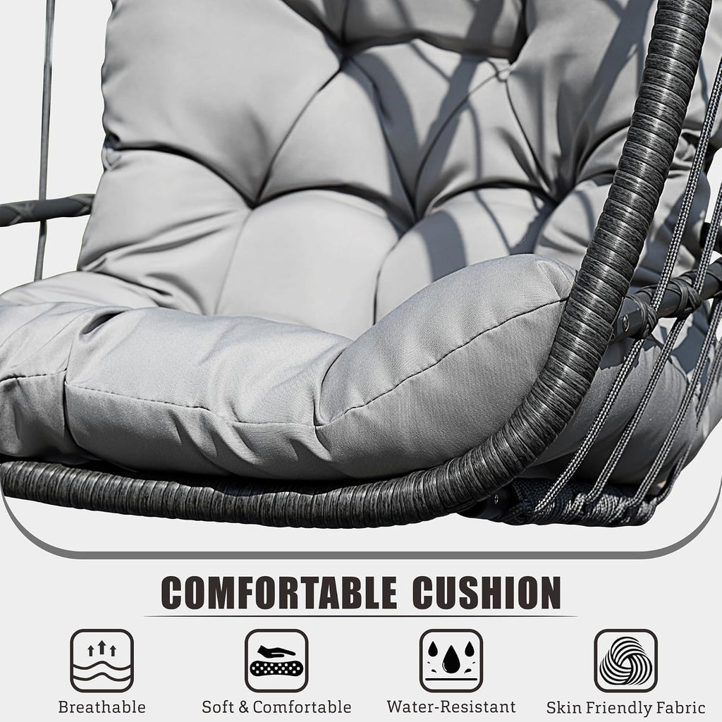 Hanging Egg Chair with Stand, Patio Wicker Egg Swing Chair with Cushion Garden Indoor Outdoor (Grey) | Patio Wicker