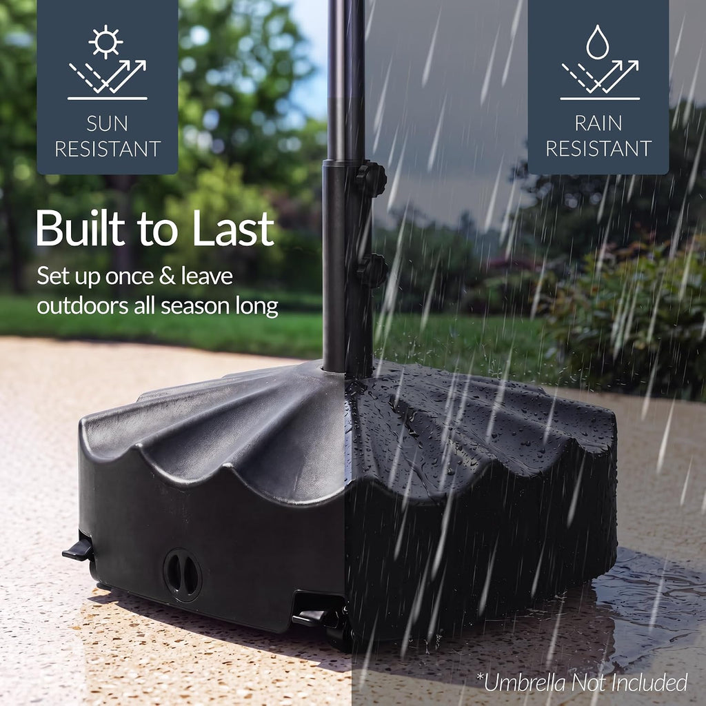 123lb Capacity Fillable Mobile Umbrella Base, Heavy Duty Market Stand Easy to move w/ 4 wheels - Wavy Design - Black