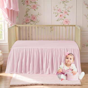 Attached Crib Skirt Sheet Girls Boys Ruffled Bed Skirt (One Side) 2-in-1, 100% Cotton, Toddler Bedskirt Nursery