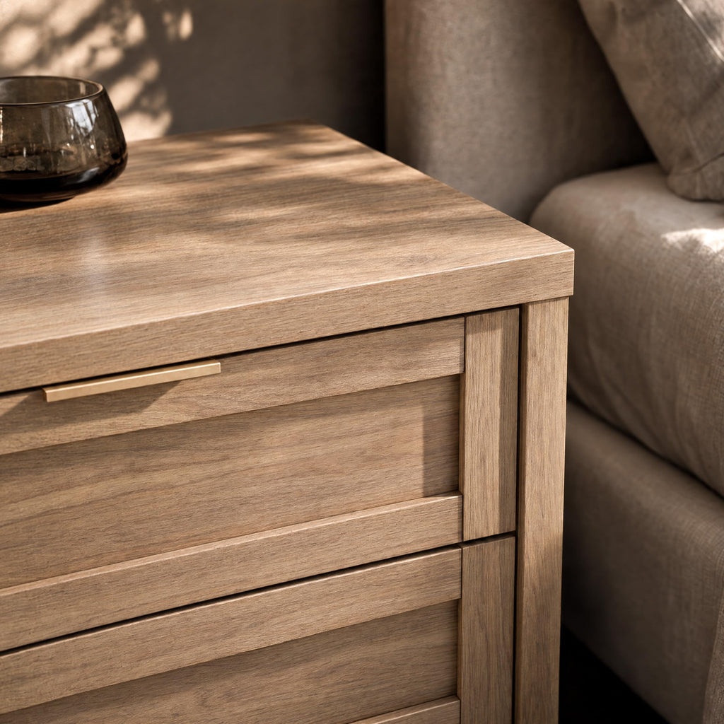 Nightstand, 3 Drawer Bedside Table, Weathered Oak