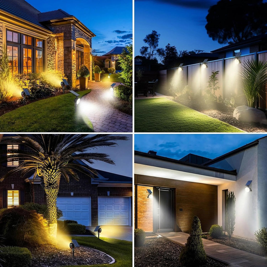 Solar Spot Lights Outdoor Waterproof, 3 CCT Landscape Spotlights | 4 Pack/2 Brightness, Adjustable Solar Panels, Auto